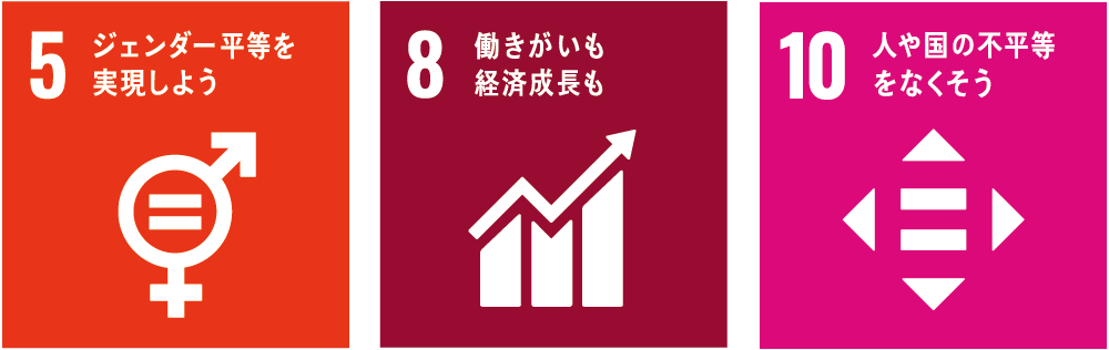 5.ジェンダー平等を実現しよう／8.働きがいも経済成長も／10.人や国の不平等をなくそう